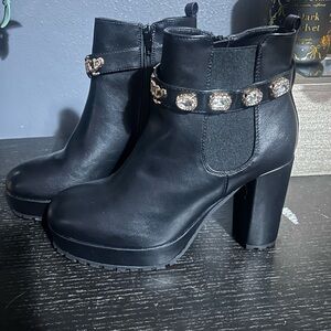 Juicy Couture Black Heeled Boots with Gold Embellishments